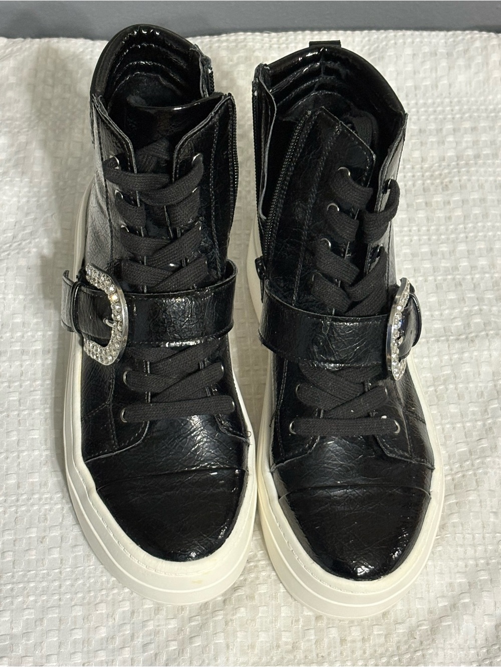 Gianni Bini Black High-Top Booties with Rhinestone Buckle
